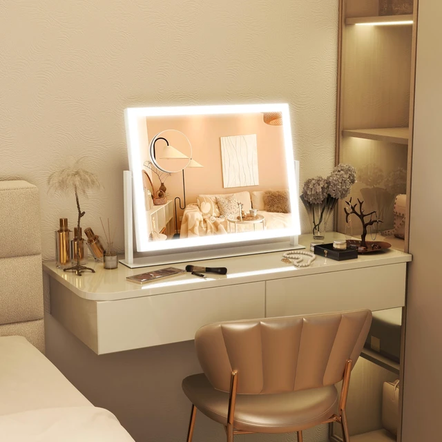 Alt view image 6 of 7 - Vanity Mirror with Lights 13'' x 17'' Makeup Mirror with Lights,Vanity Mirror Touch Screen with 3-Color Lighting,Dimmable,for Vanity Desk Bedroom White