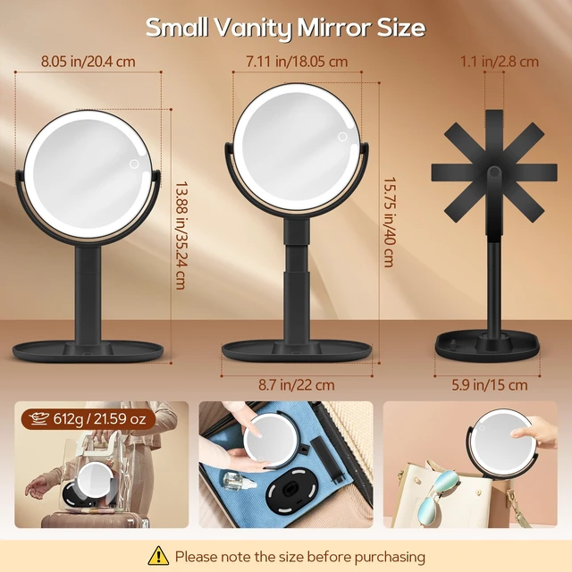 Alt view image 6 of 7 - Makeup Mirror, Double-Sided Lighted Magnifying Mirror 30X | Digital Battery Display, Height Adjustable, Tri-Color Dimming, Vanity Desk Mirror for Bedroom Dorm, Gifts for Women 3000mAh