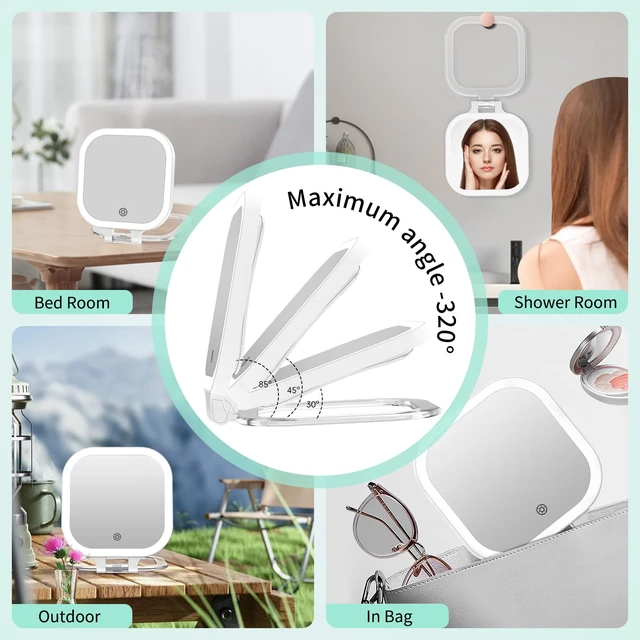 Alt view image 7 of 7 - 7" Rechargeable Travel Makeup Mirror 30X Magnification (Felt) | Lighted Portable Vanity Mirror with 3 Colors Lighting & Stepless Dimming, Double Sided LED Mirror, Gift for Women