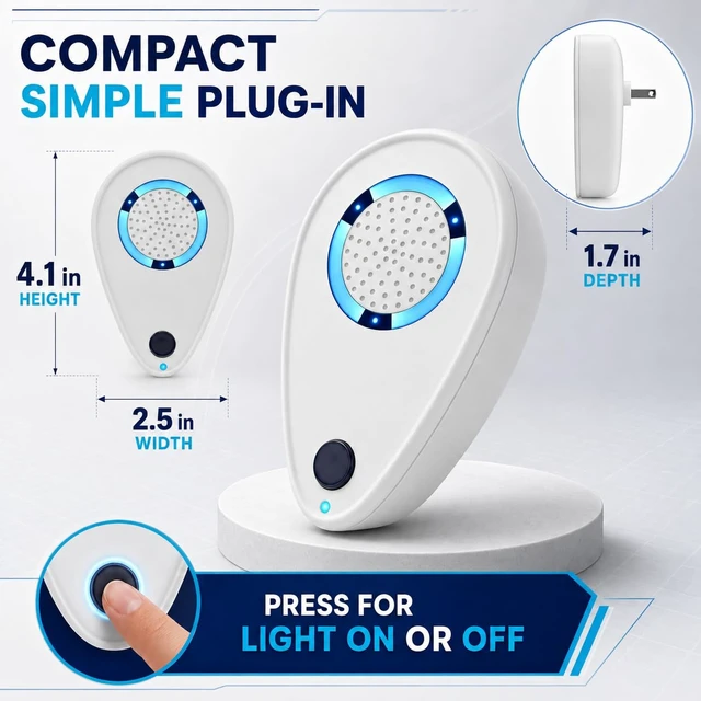 Alt view image 2 of 7 - Ultrasonic Pest Repeller for Mice, Rats and Insects, Plug-in, 2 Pack | An electric ultrasound repellent: home deterrent for mosquito, roach, rodent, bat, bee, wasp, tick, mole and earwig.