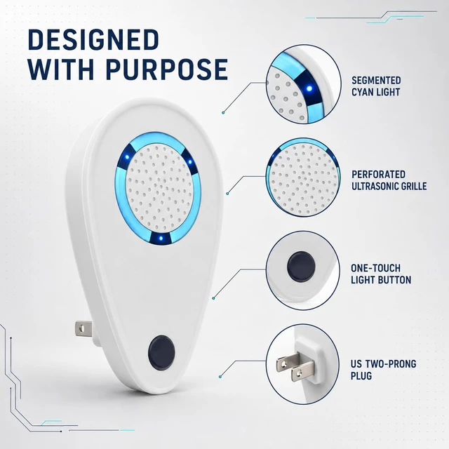 Alt view image 5 of 7 - Ultrasonic Pest Repeller for Mice, Rats and Insects, Plug-in, 2 Pack | An electric ultrasound repellent: home deterrent for mosquito, roach, rodent, bat, bee, wasp, tick, mole and earwig.
