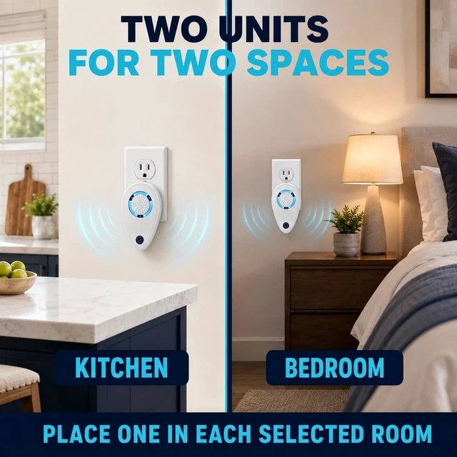 Alt view image 7 of 7 - Ultrasonic Pest Repeller for Mice, Rats and Insects, Plug-in, 2 Pack | An electric ultrasound repellent: home deterrent for mosquito, roach, rodent, bat, bee, wasp, tick, mole and earwig.