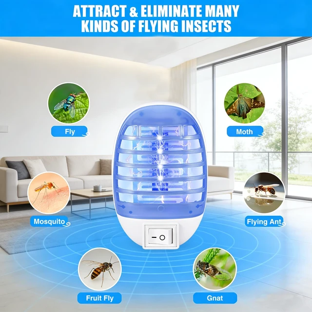 Alt view image 4 of 7 - Bug Zapper Indoor Plug in Mosquito Zapper Powerful Electric Flying Insect Trap with Purple Light for Mosquitoes, Gnats, Flies- Safe Around Kids/Pets,Low Energy,Easy Clean,Compact Design,4 Pack