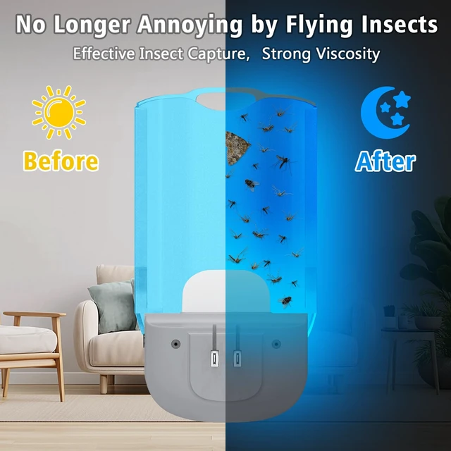 Alt view image 3 of 6 - Flying Insect Trap for Indoors Plug-in Bug Catcher with UV Light for Fruit Flies, Gnats, Mosquitoes Safe for Kitchen & Home Plug in Insect Killer Device (1 Device with 5 Refills)