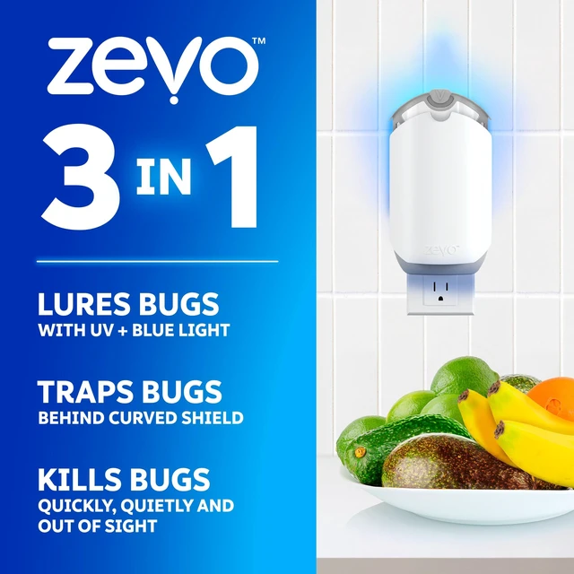 Alt view image 2 of 7 - Flying Insect Trap for Fruit Flies & Gnats, 1 Plug-in Base & 1 Refills | Catches Fruit Flies & Gnats Near Fruit Bowls & Trash Bins, Spray-Free, Odor-Free, Blue & UV Light Trap, Safe for Kids & Pets*