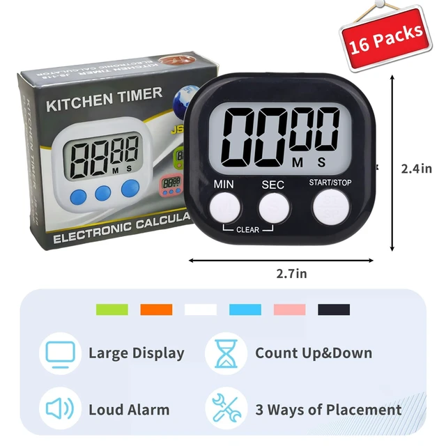 Alt view image 2 of 7 - 16 Packs Digital Timer Multi-Function Electronic Timers for Classroom Small Magnetic Countdown Stopwatch Mini Loud Alarm Stop Clock for Kitchen Cooking Games Meeting Study Work Baking Sports Office