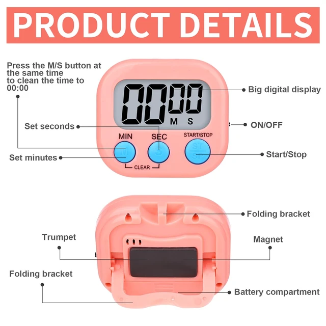 Alt view image 6 of 7 - 16 Packs Digital Timer Multi-Function Electronic Timers for Classroom Small Magnetic Countdown Stopwatch Mini Loud Alarm Stop Clock for Kitchen Cooking Games Meeting Study Work Baking Sports Office
