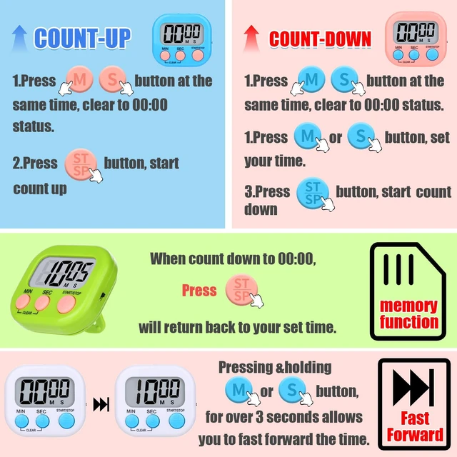 Alt view image 5 of 7 - 16 Packs Digital Timer Multi-Function Electronic Timers for Classroom Small Magnetic Countdown Stopwatch Mini Loud Alarm Stop Clock for Kitchen Cooking Games Meeting Study Work Baking Sports Office