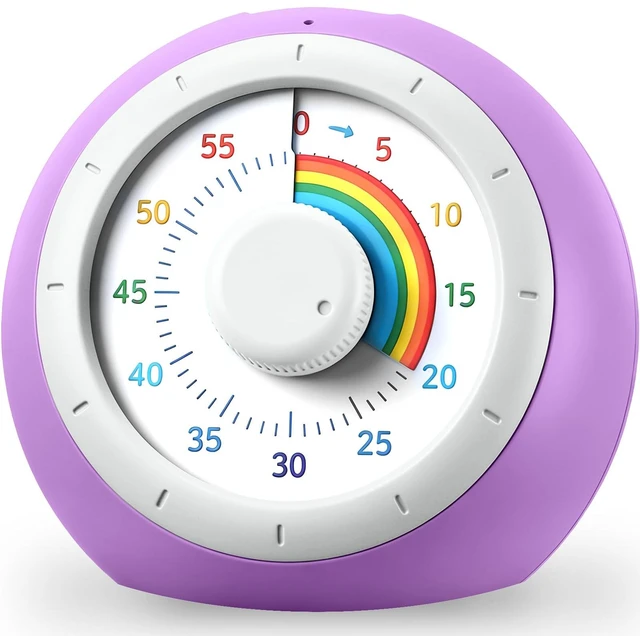 Main image of 60 Minute Visual Timer for Kids, Rainbow Silent Countdown Clock | Time Management Tool for Homeschool Study Supplies, Classroom, Home, Kitchen, Desk (Purple Pink)