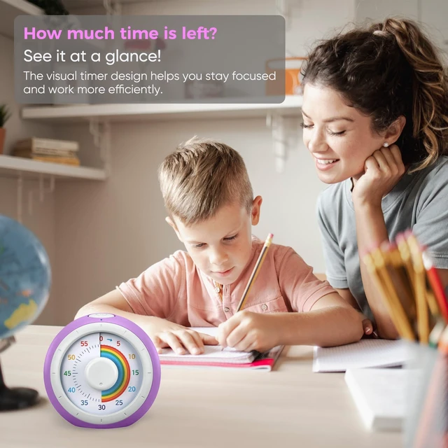 Alt view image 2 of 7 - 60 Minute Visual Timer for Kids, Rainbow Silent Countdown Clock | Time Management Tool for Homeschool Study Supplies, Classroom, Home, Kitchen, Desk (Purple Pink)
