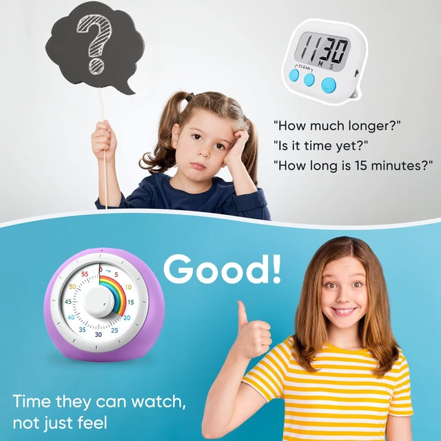 Alt view image 5 of 7 - 60 Minute Visual Timer for Kids, Rainbow Silent Countdown Clock | Time Management Tool for Homeschool Study Supplies, Classroom, Home, Kitchen, Desk (Purple Pink)