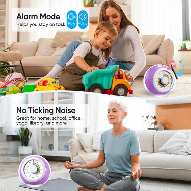 Alt view image 6 of 7 - 60 Minute Visual Timer for Kids, Rainbow Silent Countdown Clock | Time Management Tool for Homeschool Study Supplies, Classroom, Home, Kitchen, Desk (Purple Pink)