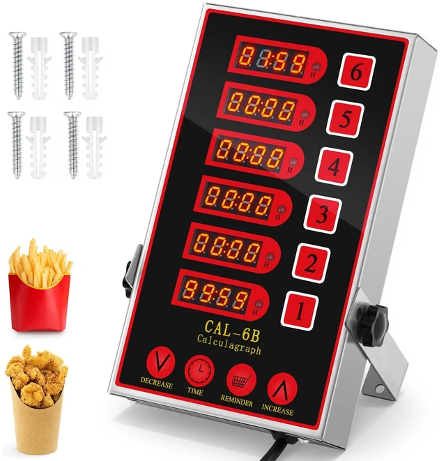 Main image of 1 Pack Commercial Digital Kitchen Timer for Cooking, 6 Channel | Loud Alarm, Large LCD Display, Multi-timer for Small Burger Shops, Chicken Fry Stores & Independent Baking Studios Supplies