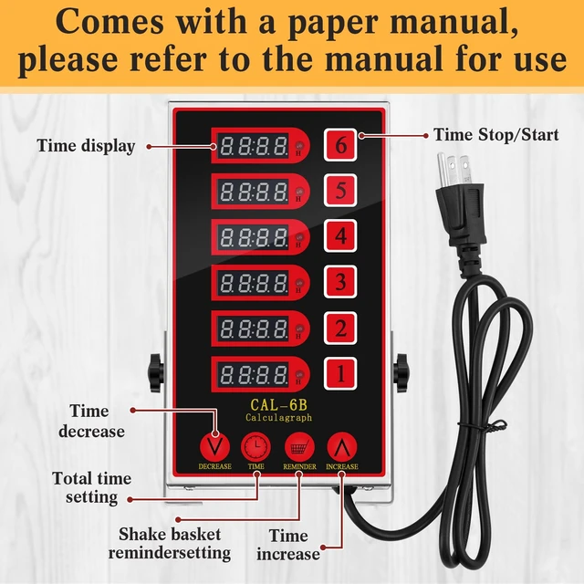 Alt view image 3 of 6 - 1 Pack Commercial Digital Kitchen Timer for Cooking, 6 Channel | Loud Alarm, Large LCD Display, Multi-timer for Small Burger Shops, Chicken Fry Stores & Independent Baking Studios Supplies