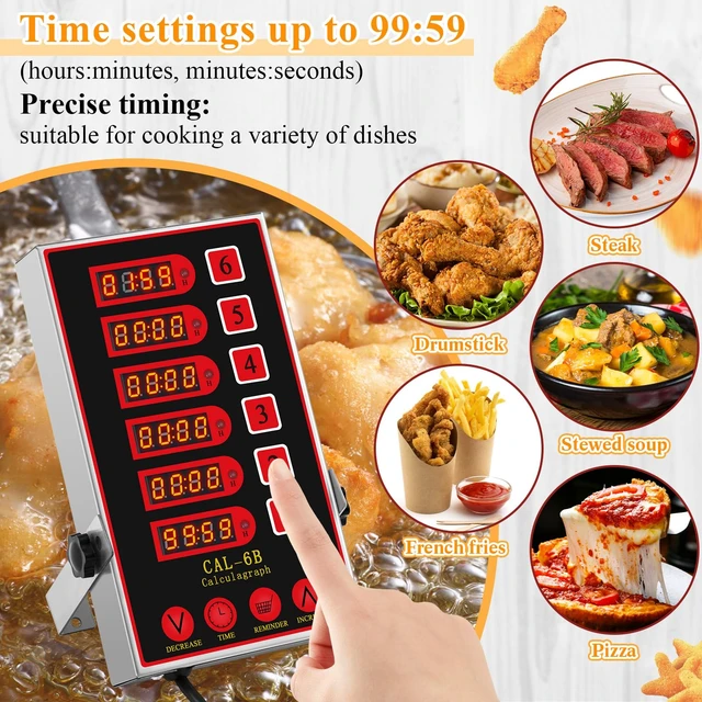Alt view image 4 of 6 - 1 Pack Commercial Digital Kitchen Timer for Cooking, 6 Channel | Loud Alarm, Large LCD Display, Multi-timer for Small Burger Shops, Chicken Fry Stores & Independent Baking Studios Supplies