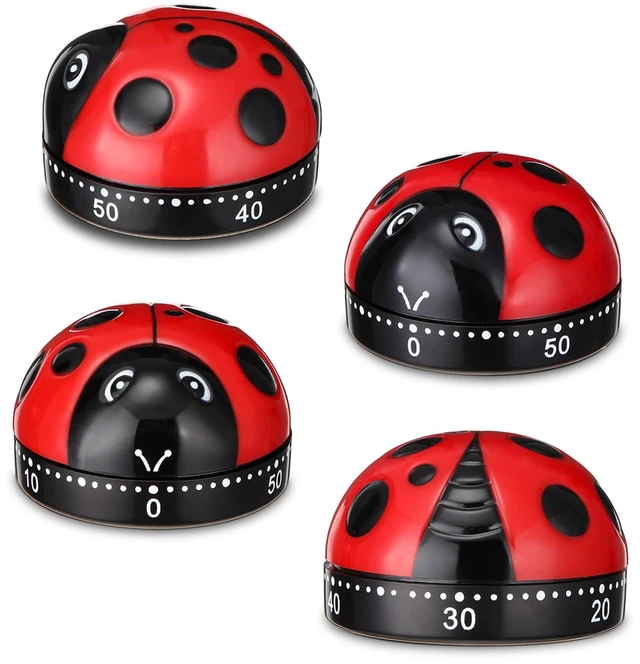 Main image of 4 Pcs Ladybug Kitchen Timer for Kid Mechanical Egg Timer for Cooking | Cute Fun Gadget for Home Kitchen, 60 Minute Manual Countdown Timers, No Battery Wind up Timer, Baking Reading Sport Classroom