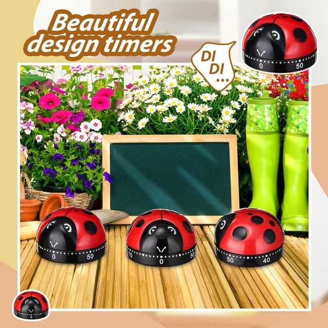 Alt view image 5 of 7 - 4 Pcs Ladybug Kitchen Timer for Kid Mechanical Egg Timer for Cooking | Cute Fun Gadget for Home Kitchen, 60 Minute Manual Countdown Timers, No Battery Wind up Timer, Baking Reading Sport Classroom