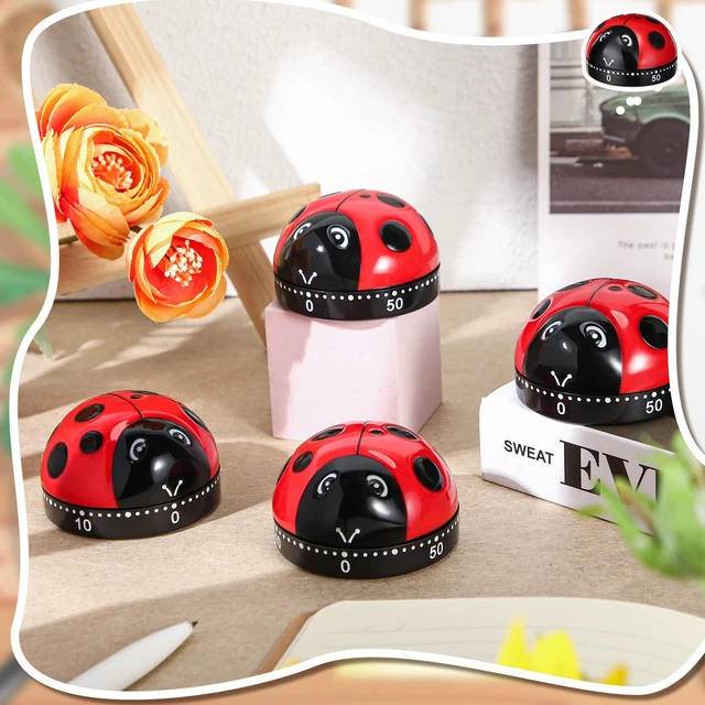 Alt view image 6 of 7 - 4 Pcs Ladybug Kitchen Timer for Kid Mechanical Egg Timer for Cooking | Cute Fun Gadget for Home Kitchen, 60 Minute Manual Countdown Timers, No Battery Wind up Timer, Baking Reading Sport Classroom