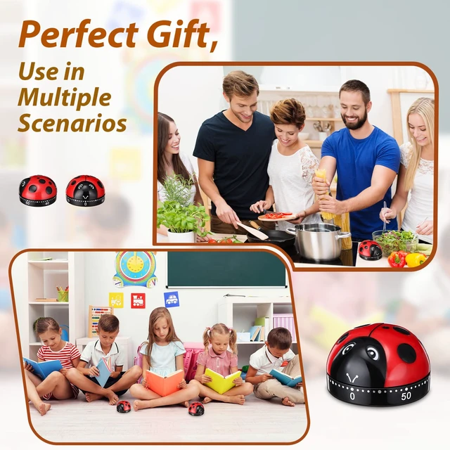 Alt view image 4 of 7 - 4 Pcs Ladybug Kitchen Timer for Kid Mechanical Egg Timer for Cooking | Cute Fun Gadget for Home Kitchen, 60 Minute Manual Countdown Timers, No Battery Wind up Timer, Baking Reading Sport Classroom