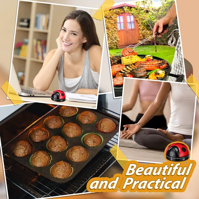 Alt view image 7 of 7 - 4 Pcs Ladybug Kitchen Timer for Kid Mechanical Egg Timer for Cooking | Cute Fun Gadget for Home Kitchen, 60 Minute Manual Countdown Timers, No Battery Wind up Timer, Baking Reading Sport Classroom
