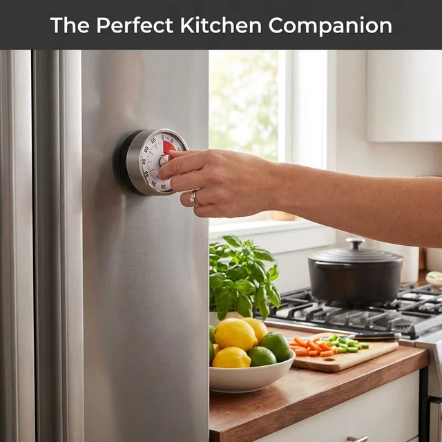 Alt view image 3 of 6 - Magnetic Kitchen Timer, 60-Minute Mechanical Visual Countdown Timer, Loud Alarm & No Batteries Needed, Stainless Steel Timer for Cooking, Kids, Classroom, and Study