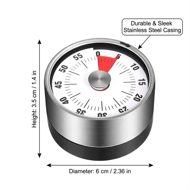 Alt view image 5 of 6 - Magnetic Kitchen Timer, 60-Minute Mechanical Visual Countdown Timer, Loud Alarm & No Batteries Needed, Stainless Steel Timer for Cooking, Kids, Classroom, and Study