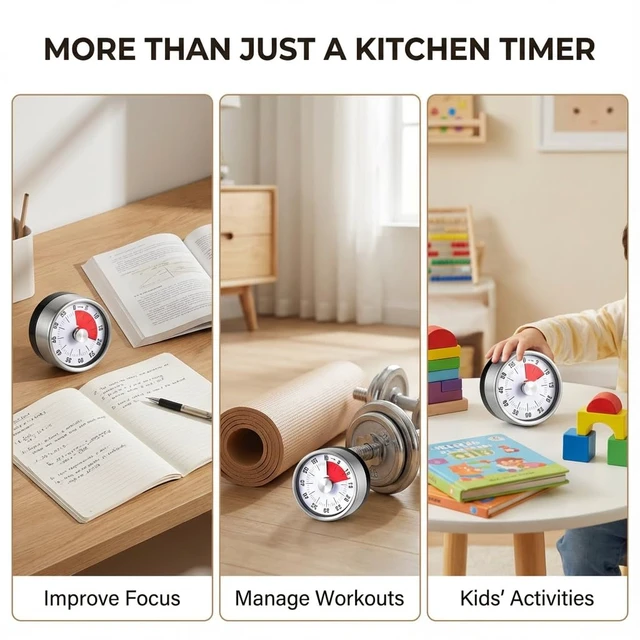 Alt view image 6 of 6 - Magnetic Kitchen Timer, 60-Minute Mechanical Visual Countdown Timer, Loud Alarm & No Batteries Needed, Stainless Steel Timer for Cooking, Kids, Classroom, and Study
