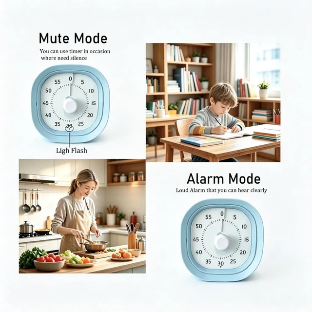 Alt view image 5 of 7 - 60 Minute Visual Timer,Silent Time Management Tool (Blue) | kitchen timer,Timers for classroom, kitchen,home and office, No ticking sounds,60 Minute Countdown Timer