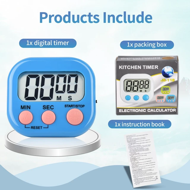 Alt view image 3 of 7 - 4 Pack Digital Kitchen Timer Magnetic Digital Timer with Big Display Loud Ring Cooking Timers for Kitchen Electronic Timer for Cooking, Game, Gym, Break Time, Classroom (Pink,Blue,Green,Purple, 4)