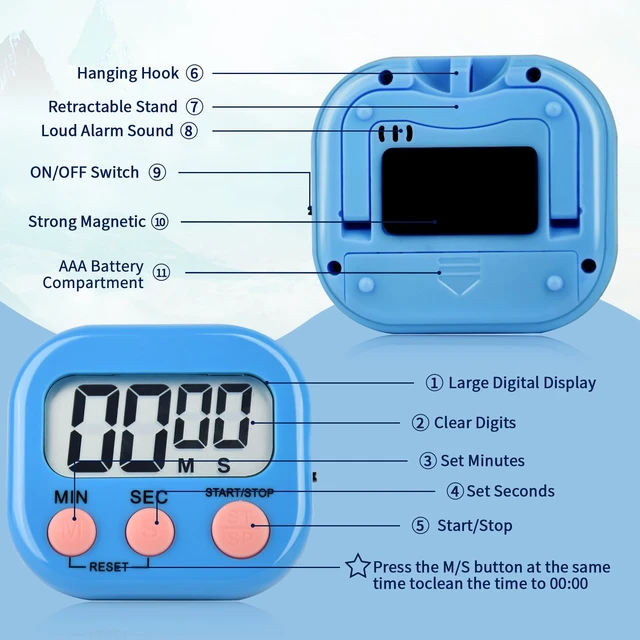 Alt view image 4 of 7 - 4 Pack Digital Kitchen Timer Magnetic Digital Timer with Big Display Loud Ring Cooking Timers for Kitchen Electronic Timer for Cooking, Game, Gym, Break Time, Classroom (Pink,Blue,Green,Purple, 4)