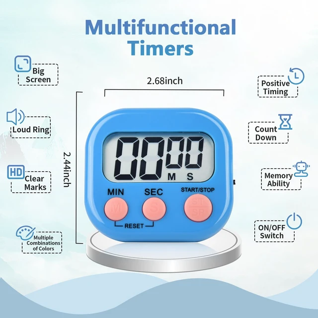 Alt view image 2 of 7 - 4 Pack Digital Kitchen Timer Magnetic Digital Timer with Big Display Loud Ring Cooking Timers for Kitchen Electronic Timer for Cooking, Game, Gym, Break Time, Classroom (Pink,Blue,Green,Purple, 4)
