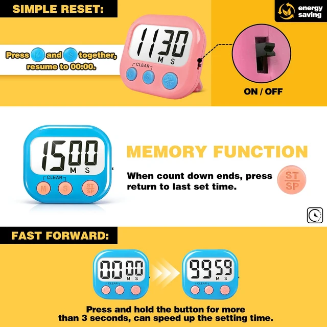 Alt view image 5 of 7 - 2 Pack Classroom Timers for Teachers Kids Large Magnetic Digital Timer Blue Pink