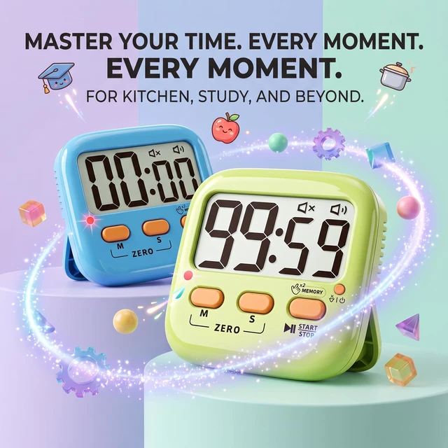 Alt view image 6 of 7 - 2 Pack Digital Timer for Kids Teacher Classroom Kitchen Office | with AAA Battery, Out of the Box, Fast Reset, Memory, Loud Alarm, LED Mute Mode, Magnetic/Kickstand/Hanging, Count Up/Down