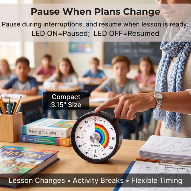 Alt view image 4 of 7 - Magnetic Visual Classroom Timer, 60-Min Countdown Timer for Kids, Black | 3.15" compact quiet countdown timer with sound or silent LED alert, magnet, stand or hang for teachers, kids and classrooms