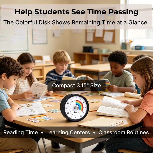 Alt view image 3 of 7 - Magnetic Visual Classroom Timer, 60-Min Countdown Timer for Kids, Black | 3.15" compact quiet countdown timer with sound or silent LED alert, magnet, stand or hang for teachers, kids and classrooms