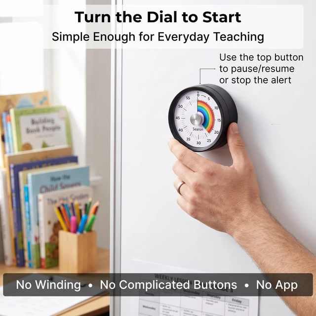Alt view image 7 of 7 - Magnetic Visual Classroom Timer, 60-Min Countdown Timer for Kids, Black | 3.15" compact quiet countdown timer with sound or silent LED alert, magnet, stand or hang for teachers, kids and classrooms
