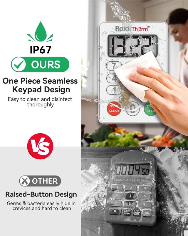 Alt view image 3 of 7 - Digital Kitchen Timer, Waterproof Magnetic Countdown Timer with Alarm | Easy Keypad Control for Cooking, Baking, Study, IP67 Waterproof for Kitchen and Shower, Strong Magnetic Back with Light