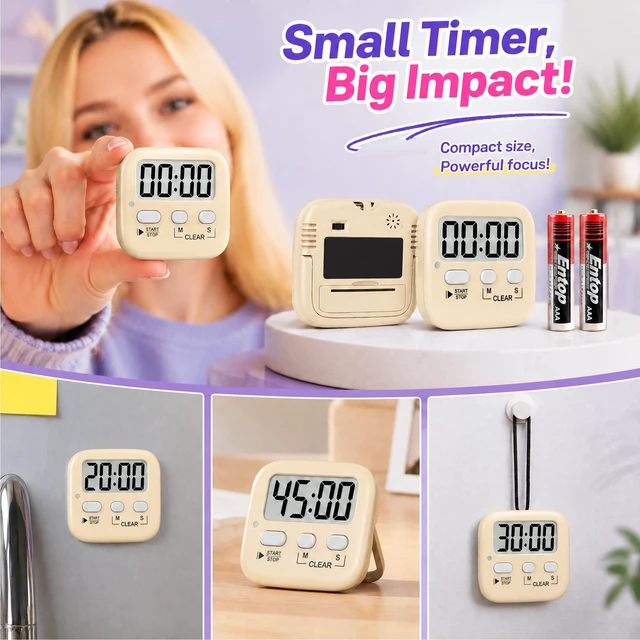Alt view image 5 of 7 - 2 Pack Digital Timer for Kids Classroom Kitchen Timers for Cooking | With 2*AAA Battery, Count Up / Down, Loud Alarm & Silent FlashLight Mode, Magnetic Back, Kickstand, School Teacher Supplies