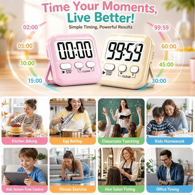 Alt view image 6 of 7 - 2 Pack Digital Timer for Kids Classroom Kitchen Timers for Cooking | With 2*AAA Battery, Count Up / Down, Loud Alarm & Silent FlashLight Mode, Magnetic Back, Kickstand, School Teacher Supplies