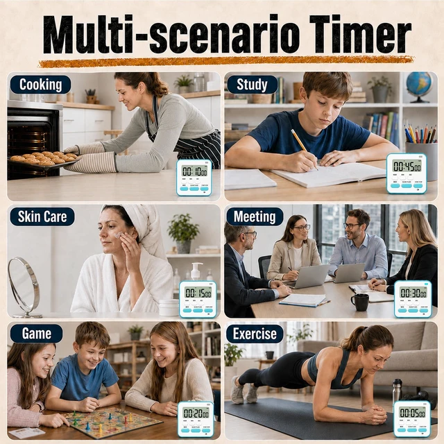 Alt view image 7 of 7 - Digital Kitchen Timers for Cooking Kids with Clock 2Pcs Blue Pink | Volume Adjustment, Strong Magnetic, Large Screen, Big Button, Clock Alarm Countdown/up 4-in-1 Magnetic Classroom Timer