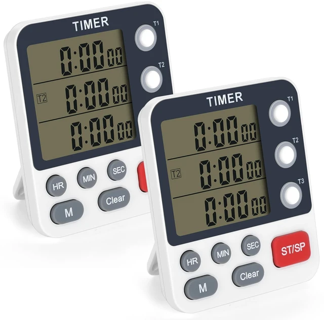 Main image of 2Pcs Digital Dual Kitchen Timer,3-Channel Magnetic Countdown Stopwatch Timer for Cooking Suitable for Old People,Classrooms,Kitchens, Etc. (Excluding Batteries)