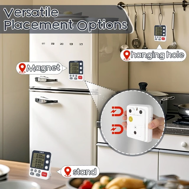 Alt view image 5 of 7 - 2Pcs Digital Dual Kitchen Timer,3-Channel Magnetic Countdown Stopwatch Timer for Cooking Suitable for Old People,Classrooms,Kitchens, Etc. (Excluding Batteries)