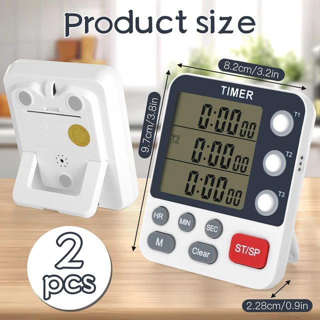 Alt view image 2 of 7 - 2Pcs Digital Dual Kitchen Timer,3-Channel Magnetic Countdown Stopwatch Timer for Cooking Suitable for Old People,Classrooms,Kitchens, Etc. (Excluding Batteries)