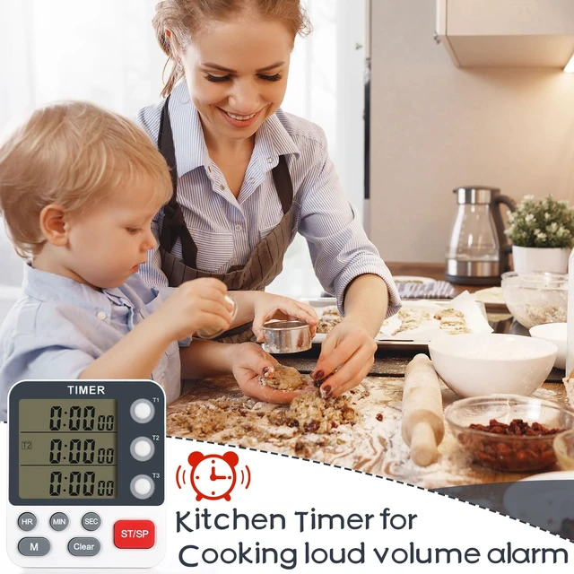 Alt view image 3 of 7 - 2Pcs Digital Dual Kitchen Timer,3-Channel Magnetic Countdown Stopwatch Timer for Cooking Suitable for Old People,Classrooms,Kitchens, Etc. (Excluding Batteries)