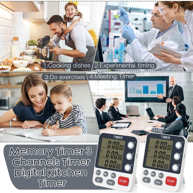 Alt view image 7 of 7 - 2Pcs Digital Dual Kitchen Timer,3-Channel Magnetic Countdown Stopwatch Timer for Cooking Suitable for Old People,Classrooms,Kitchens, Etc. (Excluding Batteries)
