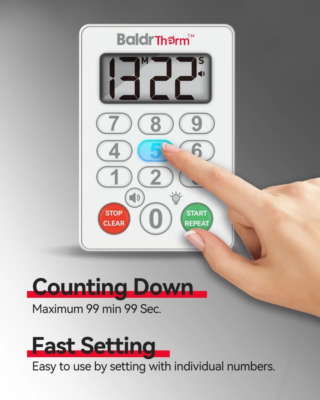 Alt view image 4 of 7 - Digital Kitchen Timer, Waterproof Magnetic Countdown Timer with Alarm | Easy Keypad Control for Cooking, Baking, Study, IP67 Waterproof for Kitchen and Shower, Strong Magnetic Back with Light