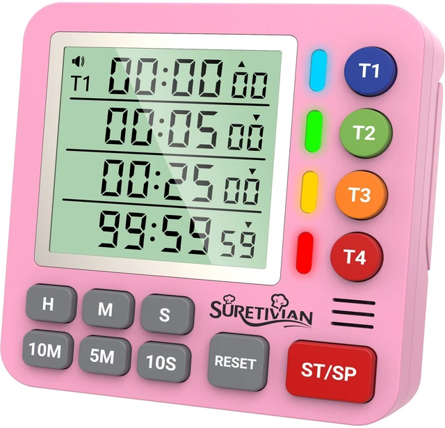 Main image of Digital Kitchen Timer with 4 Channel, Loud Alarm and Silent Mode | Magnetic Cooking Timer with Count Up & Countdown for Kids and Seniors, Large Display to Read, Auto Memory, Battery Included