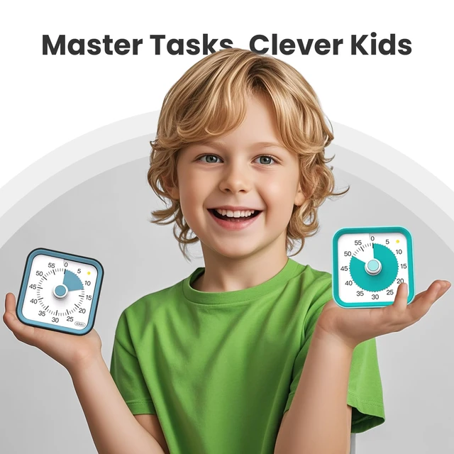 Alt view image 3 of 6 - Visual Timer for Kids, Countdown Timer with Pause Function, Black | Timer for Kitchen Cooking, Classroom, Study, Toddler, ADHD, Cute Timer Clock, Alarm 3 Volume Levels, Light Indicator