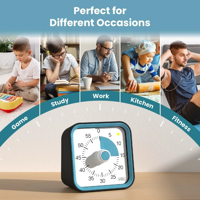 Alt view image 6 of 6 - Visual Timer for Kids, Countdown Timer with Pause Function, Black | Timer for Kitchen Cooking, Classroom, Study, Toddler, ADHD, Cute Timer Clock, Alarm 3 Volume Levels, Light Indicator