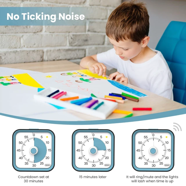 Alt view image 5 of 6 - Visual Timer for Kids, Countdown Timer with Pause Function, Black | Timer for Kitchen Cooking, Classroom, Study, Toddler, ADHD, Cute Timer Clock, Alarm 3 Volume Levels, Light Indicator